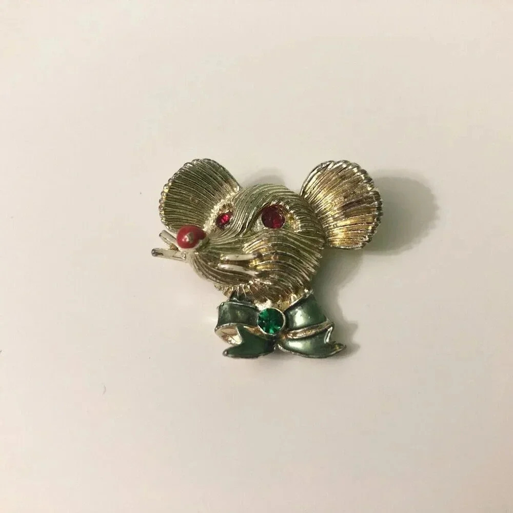 Vintage Hollywood Mouse Head Pin Brooch